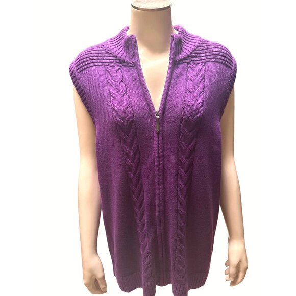 Christopher & Banks Purple Cable Knit Sleeveless Sweater Vest L all Cotton - Picture 8 of 9